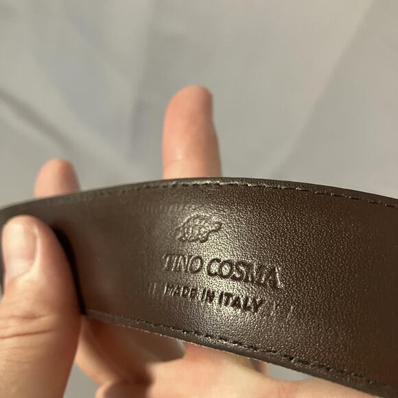 Tino Cosma Belt Mens 38 Genuine Leather Solid Brass Made Italy Dress Accessory - Picture 9 of 16